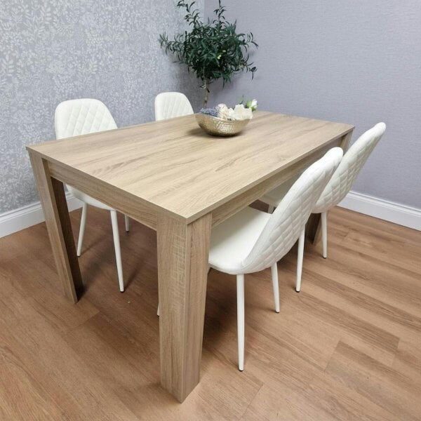Kosy Koala Dining Table Set Oak Effect Table With 4 White Chairs And Bench Dining Room Furniture