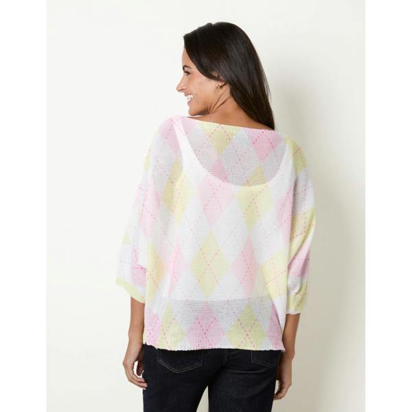 Blue Vanilla Diamond Print Fine Gauge Batwing Jumper