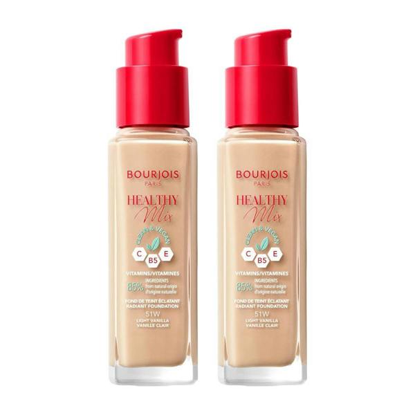Bourjois Paris 2 x Bourjois Healthy Mix Clean and Vegan Foundation 30ml - 51W Light Vanilla