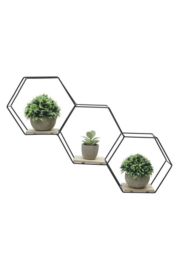 Living and Home Hexagon Floating Shelves Set of 3 Shelves for Wall Storage Accessories Decorative Honeycomb Wall Display Shelf
