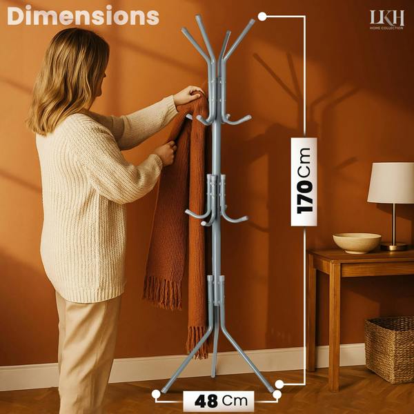 LKH HOME COLLECTION LKH Coat Rack Stand 170cm Steel Hat Stand Coat Stands with 12 Hooks–Clothes Hanger-Jackets,Hats,Scarves,Bags&Non-Slip Feet