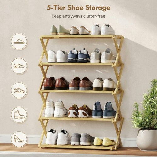 Wyld Haus Lafa Mazi Natural Bamboo  5 Tier Folding Shoe Rack