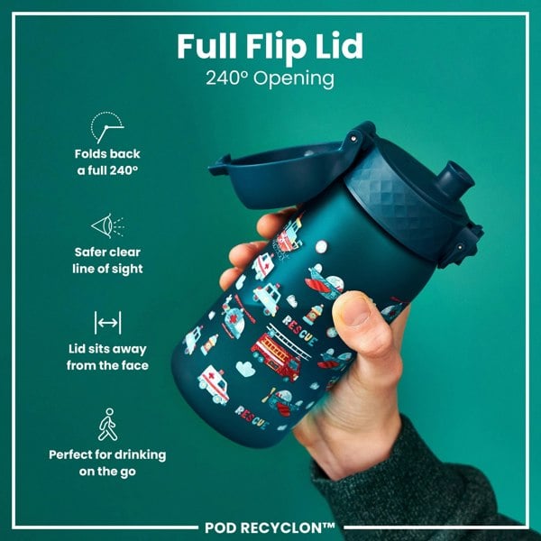 ION8 Leak Proof Kids Water Bottle, Recyclon, Rescue Vehicles, 350ml (12oz)