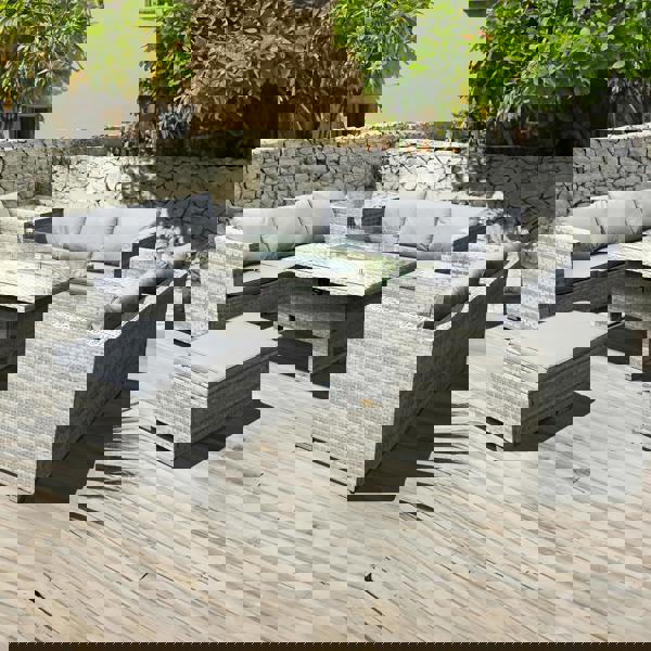 malta rattan 9 seat rising firepit u shape set in dove grey with footstool