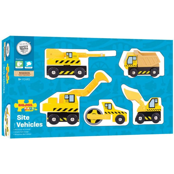 Bigjigs Rail Wooden Construction Site Vehicle Pack - 5 Pieces