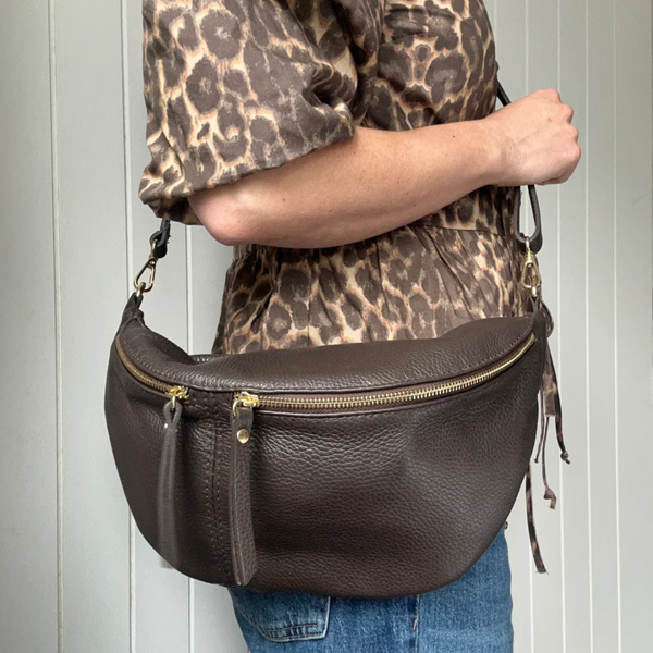 Scott-Samuel Large Leather BumBag / Sling Bag (Exposed Zips)