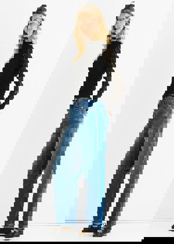 Gini London Black High Neck Jersey Lace Long Sleeves Top