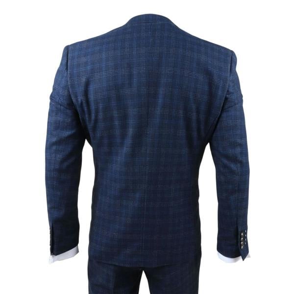 Infinity Leather Men's Navy Blue Plaid Check 3 Piece Suit Slim Fit Formal Suit