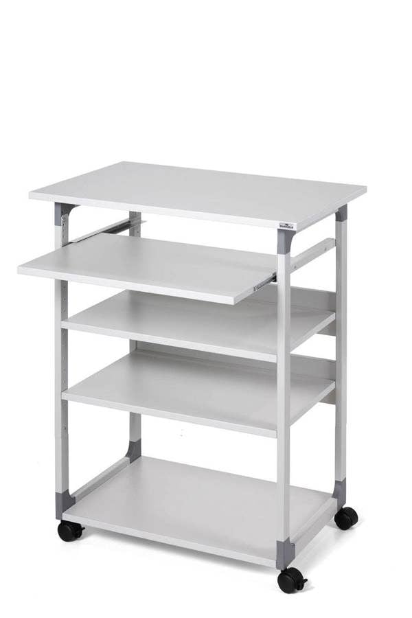 Durable Adjustable Mobile PC Computer Desk Workstation Trolley on Wheels | Grey