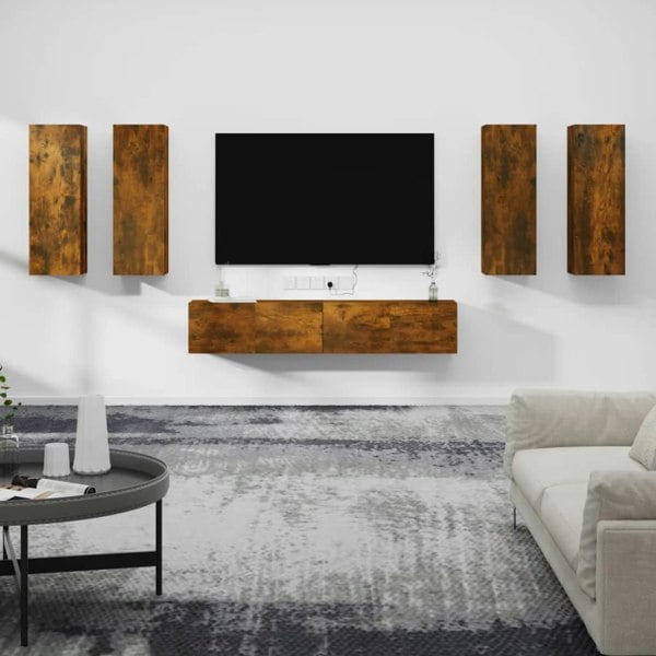 Berkfield 6 Piece TV Cabinet Set Smoked Oak Engineered Wood