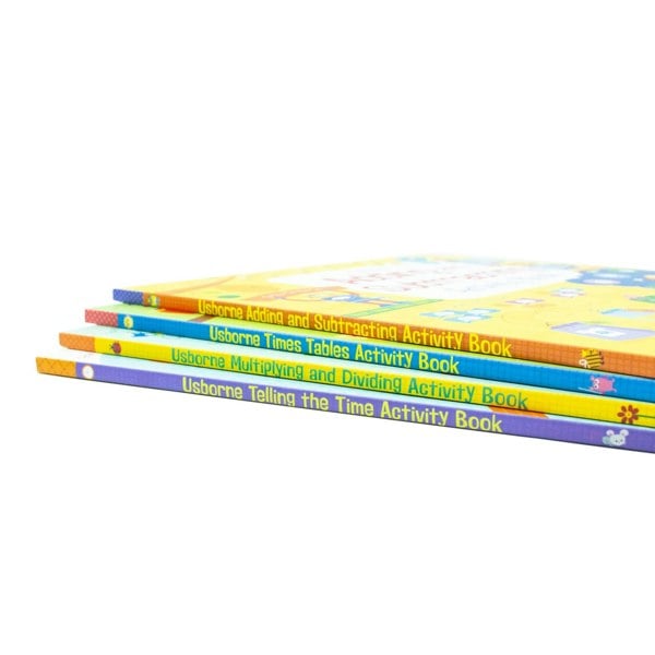 Educational Workbooks 4 Book Set: Addition & Subtraction, Times Tables, Telling the Time & More