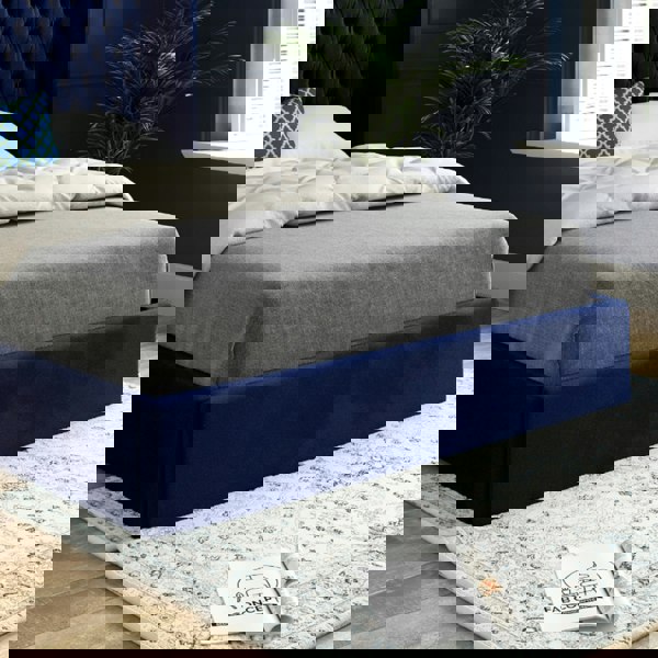 Casa Magna Rana Curved Top Winged Upholstered Soft Velvet Bed Frame - Blue