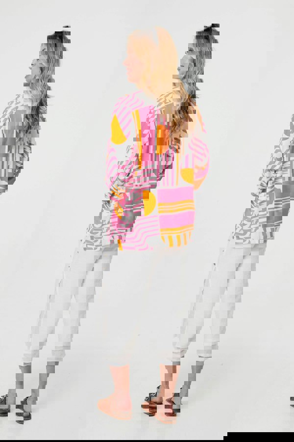 Pink | Abstract 3/4 Sleeve Relaxed Shirt
