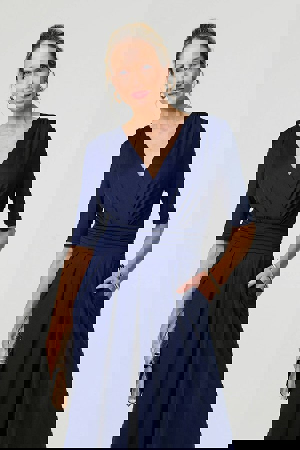 Navy | 1/2 Sleeve Wrap Waist Wide Leg Jumpsuit
