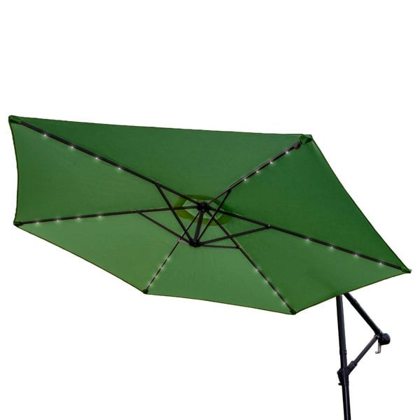 Monstershop Green 3m LED Cantilever Parasol With Fan Base