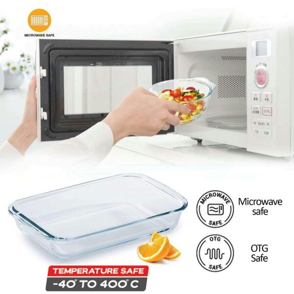 Dyzi 3L Borosilicate Glass Rectangular Baking Tray Oven Roasting Dish