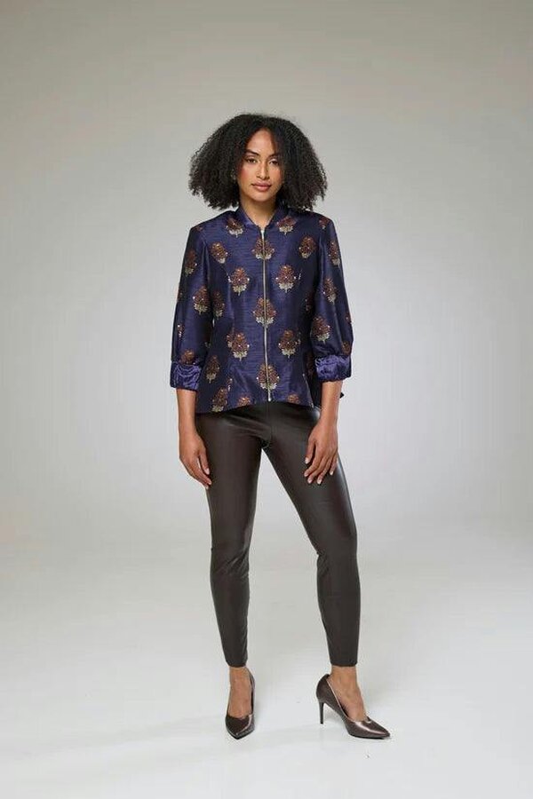 Lioness by TF Auburn Embroidered Raw Silk Fitted Jacket Blouse