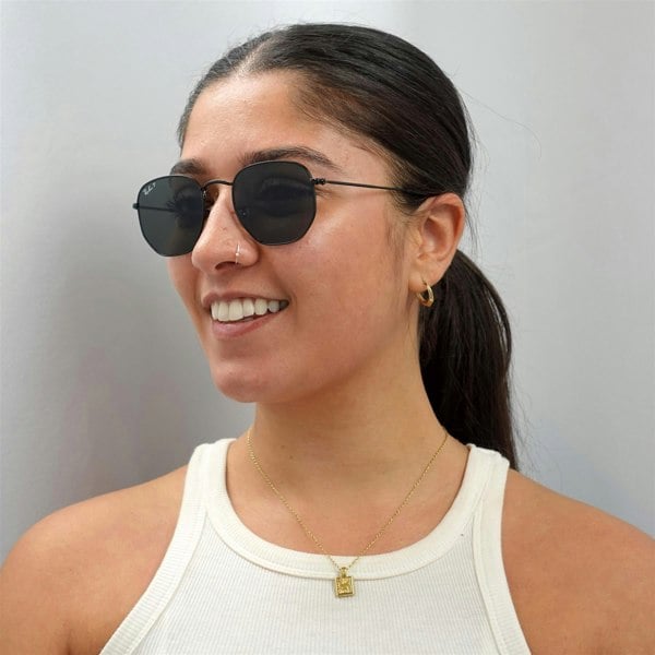 Ray-Ban Sunglasses Hexagonal RB3548N 002/58 Polished Black Green Polarized