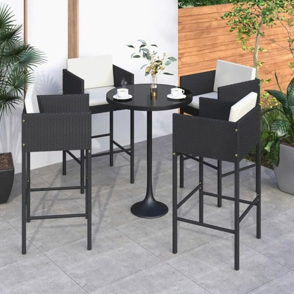 Berkfield Bar Stools 4 pcs with Cushions Black Poly Rattan