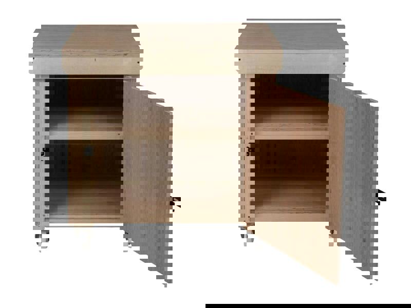 Arbor Garden Solutions Wooden Eucalyptus hardwood top workbench with lockable cupboard (V.9) double shelf and wheels