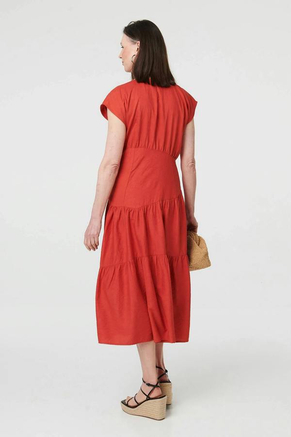 Orange | Cap Sleeve Asymmetric Tiered Midi Dress