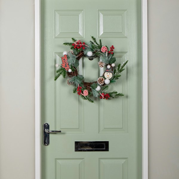 Samuel Alexander 40cm Candy Swirls Christmas Wreath with Pinecones Red Berries and Candy Canes