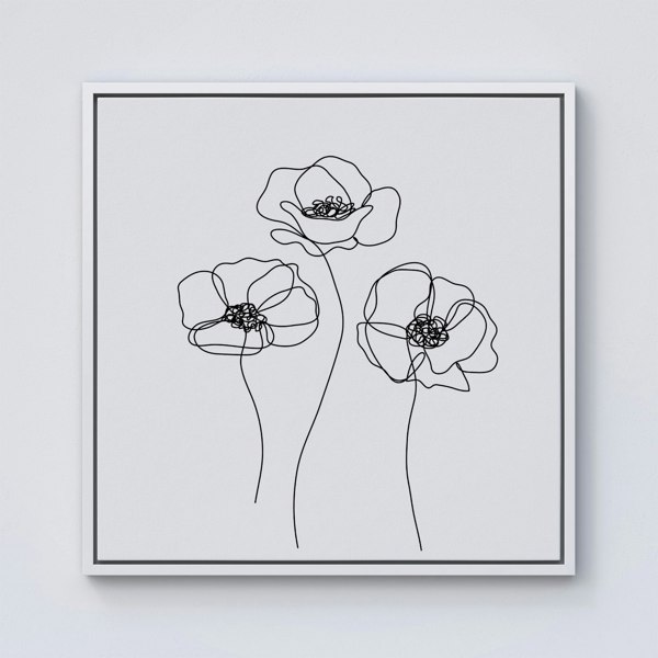 Warren Reed Monochrome Line Drawn Poppies Framed Canvas