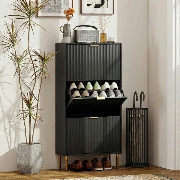 Bobobiy Elegant Three-Drawer Shoe Cabinet - Black - Black