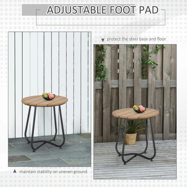 Bobobiy Round Outdoor Side Table Adjustable Leg Pads Garden Table 49 x 49 x 48 cm Natural Wood & Black
