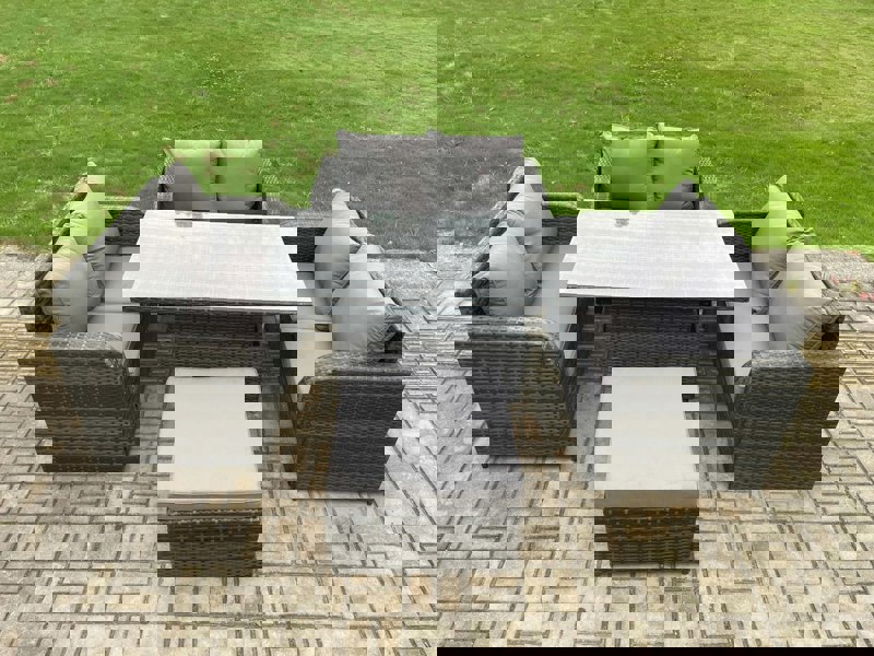 Fimous Rattan Garden Outdoor Furniture 3 PC Love Sofa Set Patio Adjustable Rising lifting Dining Table With Big Footstool