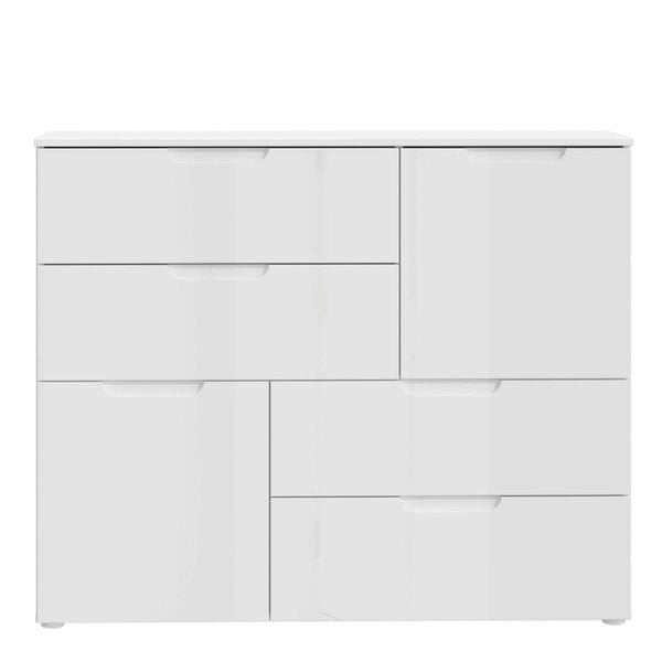 Wyld Haus Leipzig White Gloss Chest of 4 Drawers 2 Doors