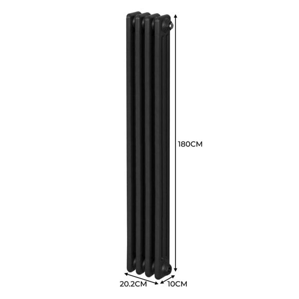 Monstershop Traditional 3 Column Radiator - 1800 x 202mm - Black
