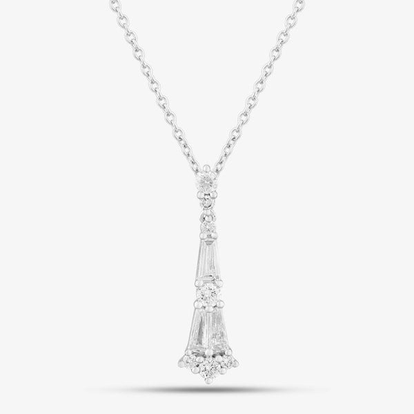 T. H. Baker 18ct White Gold 0.63ct Tapered Baguette Cut & Brilliant Cut Diamond Pendant Necklace LG318/NB