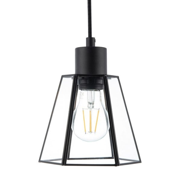 Industrial Lantern Pendant Lamp Shade in Matte Black with Clear Glass Image 1
