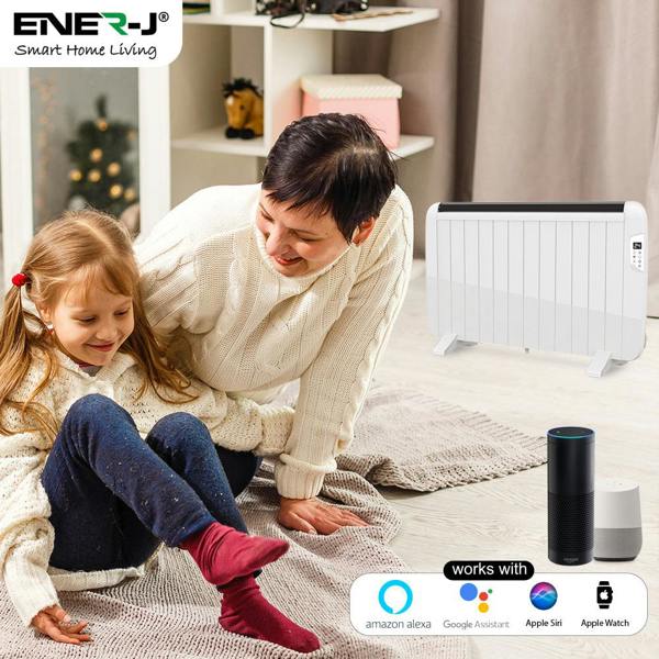 Ener-J 2000W Smart WiFi Electric Radiator – Energy Efficient Wall Mounted Heater with Alexa & Google Voice Control - Black