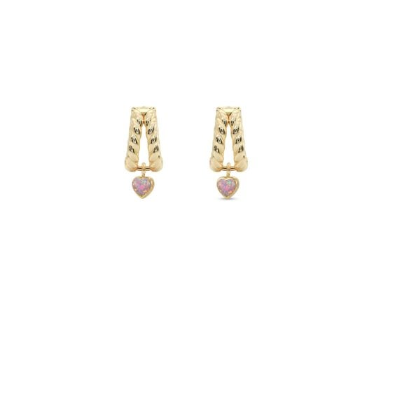 BLOOMTINE Loves Frequency™ Micro Gold Heart Huggies with Fire Opal