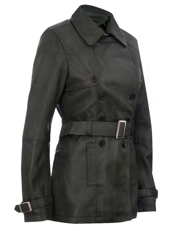 Womens Mid Length Leather Trench Coat -Oakham - Upperclass Fashions 