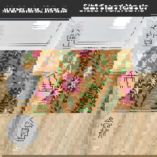 JVL Eco-Friendly Latex Backed Coir Entrance Doormat, 45x75cm - Flowers