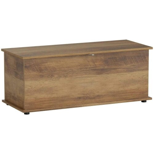 Bobobiy 113L Storage Chest, Storage Box - Flip-Top Lid & 2 Safety Hinges, Storage Trunk for Living Room, Entryway, 100 x 40 x 40 cm, Brown Wood Grain