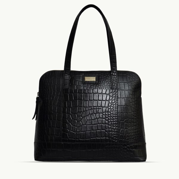 Assots London 'Eva' Black Croc Real Leather Designer Unlined Tote Bag