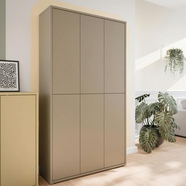 Furniture To Go Alice Springs Tall Shoe Cabinet with 6 Doors Push-to-Open in Taupe