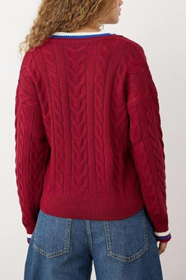 Hoxton Gal Cable Knit Collegiate Sweater