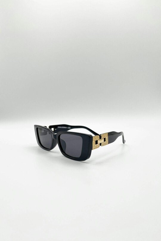 SVNX Rectangle Cateye Side Detail Sunglasses In Black/Gold