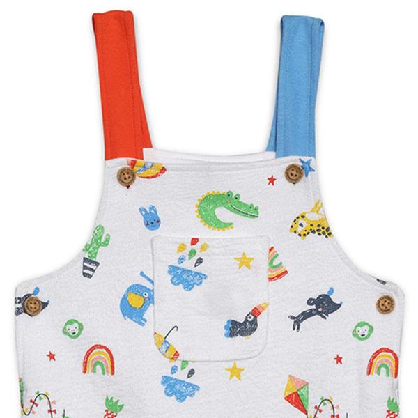 Mini Cuddles Baby Boys Animal & Rainbow Printed Dungaree Set, Multicolour