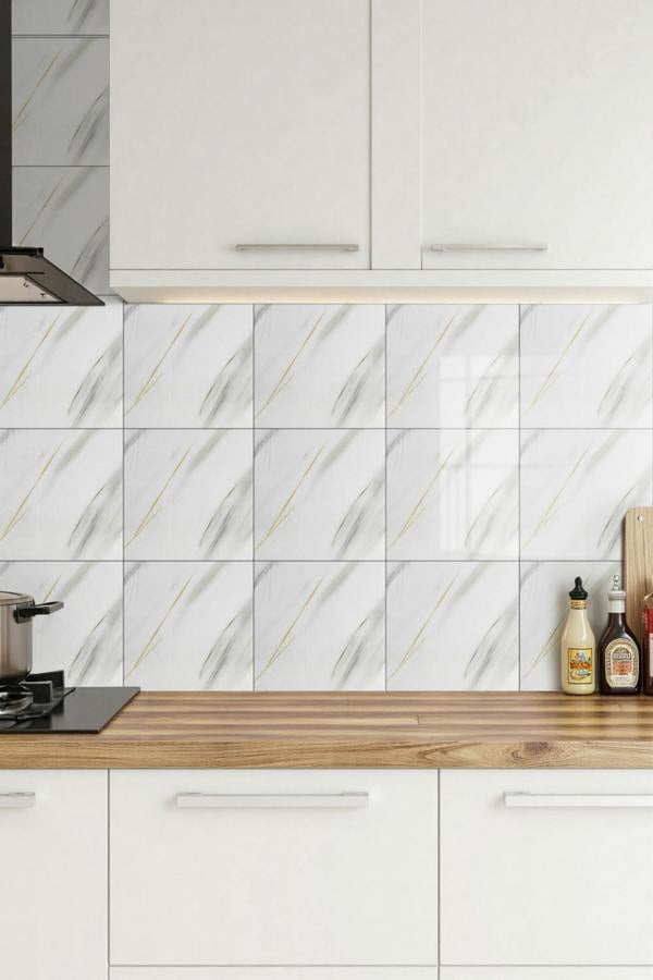 Living and Home 10pcs Self-Adhesive Cream White Marble PVC Wallpapers, 40x40cm