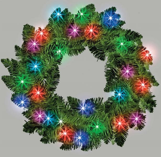 55cm Green Pre-Lit Imperial Pine Christmas Wreath with 30 Multicolour LEDs image 1