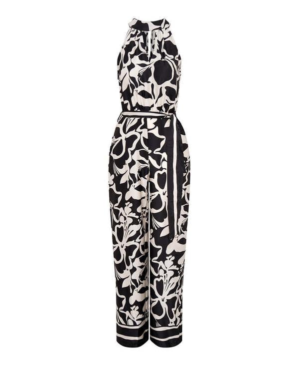 Needs No Label Black Floral Satin Halterneck Jumpsuit