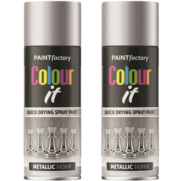 Paint Factory 2X  Silver Metallic Spray Paint 400ml