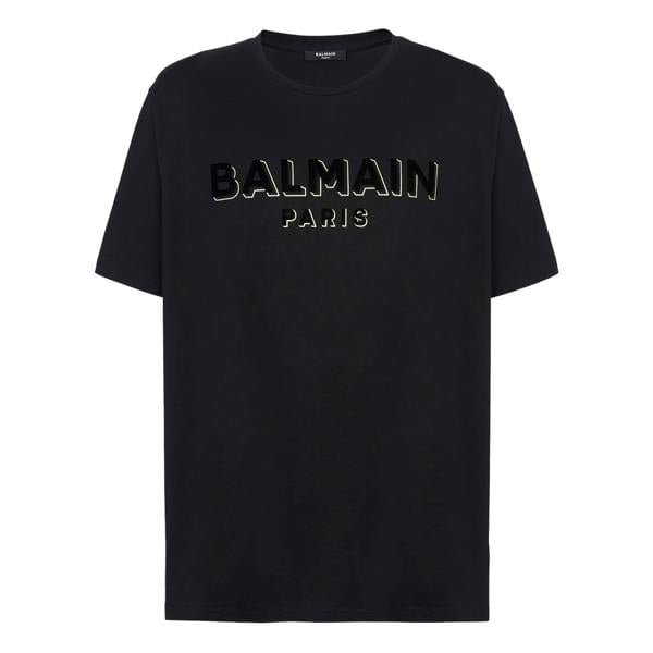 Balmain Velvet Logo Oversized Crewneck T-Shirt   in  Black