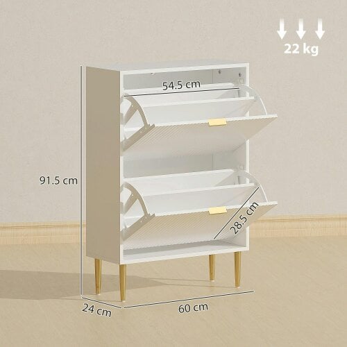 Wyld Haus Baviva Wooden White Elegant 2 Drawer Shoe Cabinet Ribbed Design